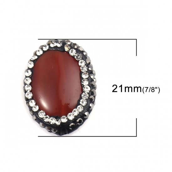 Picture of (Grade A) Agate ( Natural ) Beads Oval Orange-red Black & Clear Rhinestone About 21mm x 17mm, Hole: Approx 1.4mm, 1 Piece