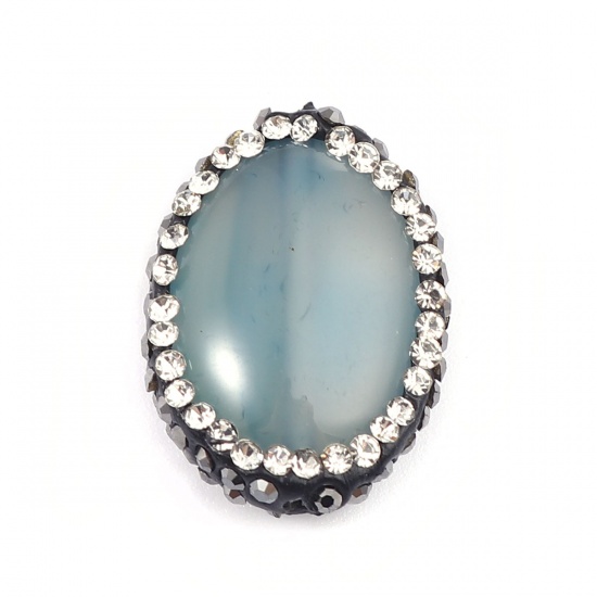 Immagine di (Grado A) Agata ( Naturale ) Perline Ovale Grigio Nero & Trasparente Strass Come 21mm x 17mm, Foro: Circa 1.4mm, 1 Pz
