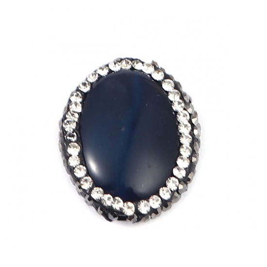 Picture of (Grade A) Agate ( Natural ) Beads Oval Black Black & Clear Rhinestone About 21mm x 17mm, Hole: Approx 1.4mm, 1 Piece