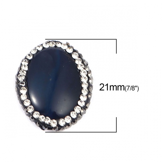 Immagine di (Grado A) Agata ( Naturale ) Perline Ovale Nero Nero & Trasparente Strass Come 21mm x 17mm, Foro: Circa 1.4mm, 1 Pz