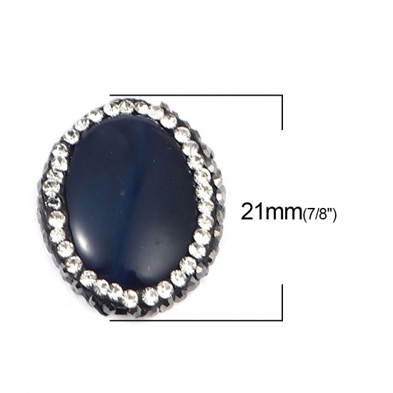 Picture of (Grade A) Agate ( Natural ) Beads Oval Black Black & Clear Rhinestone About 21mm x 17mm, Hole: Approx 1.4mm, 1 Piece