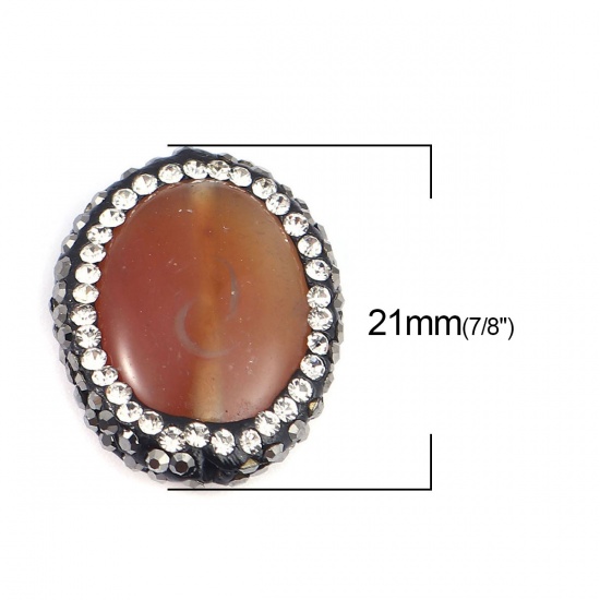 Immagine di (Grado A) Agata ( Naturale ) Perline Ovale Marrone Nero & Trasparente Strass Come 21mm x 17mm, Foro: Circa 1.4mm, 1 Pz