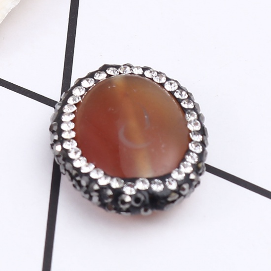 Immagine di (Grado A) Agata ( Naturale ) Perline Ovale Marrone Nero & Trasparente Strass Come 21mm x 17mm, Foro: Circa 1.4mm, 1 Pz