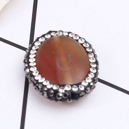 Picture of (Grade A) Agate ( Natural ) Beads Oval Brown Black & Clear Rhinestone About 21mm x 17mm, Hole: Approx 1.4mm, 1 Piece