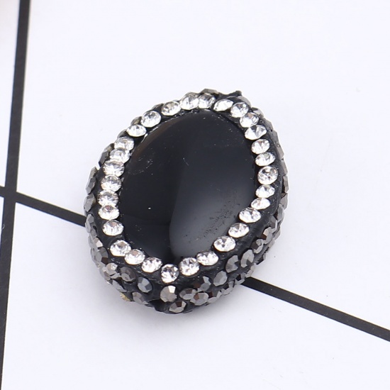 Picture of (Grade A) Agate ( Natural ) Beads Oval Black Black & Clear Rhinestone About 21mm x 17mm, Hole: Approx 1.4mm, 1 Piece