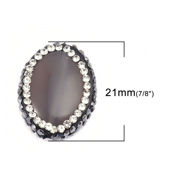 Immagine di (Grado A) Agata ( Naturale ) Perline Ovale Grigio Nero & Trasparente Strass Come 21mm x 17mm, Foro: Circa 1.4mm, 1 Pz