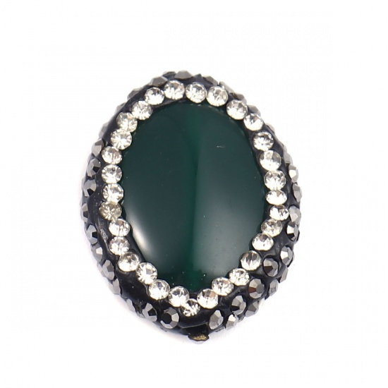 Picture of (Grade A) Agate ( Natural ) Beads Oval Green Black & Clear Rhinestone About 21mm x 17mm, Hole: Approx 1.4mm, 1 Piece