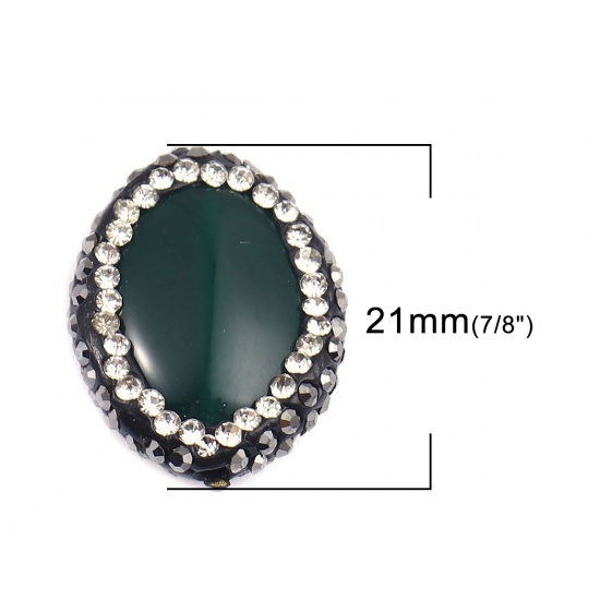 Immagine di (Grado A) Agata ( Naturale ) Perline Ovale Verde Nero & Trasparente Strass Come 21mm x 17mm, Foro: Circa 1.4mm, 1 Pz