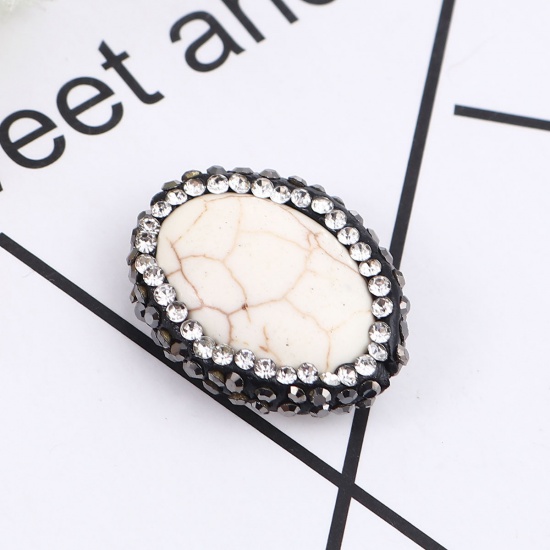 Immagine di (Grado A) Agata ( Naturale ) Perline Ovale Bianco Nero & Trasparente Strass Come 21mm x 17mm, Foro: Circa 1.4mm, 1 Pz
