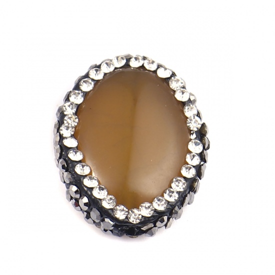 Immagine di (Grado A) Agata ( Naturale ) Perline Ovale Cachi Nero & Trasparente Strass Come 21mm x 17mm, Foro: Circa 1.4mm, 1 Pz