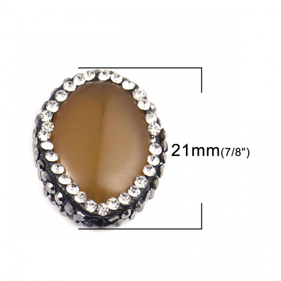 Picture of (Grade A) Agate ( Natural ) Beads Oval Khaki Black & Clear Rhinestone About 21mm x 17mm, Hole: Approx 1.4mm, 1 Piece