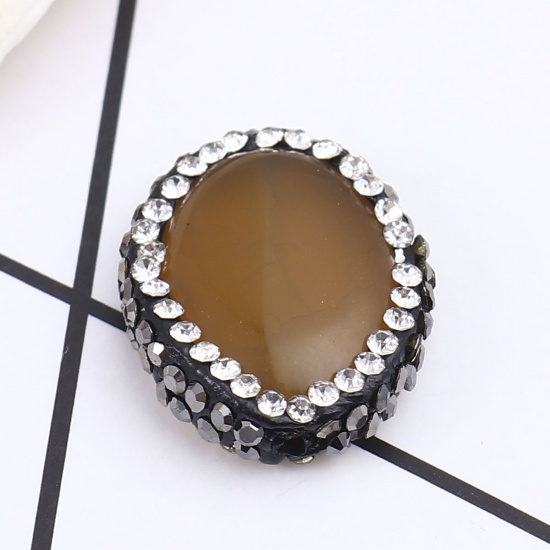 Immagine di (Grado A) Agata ( Naturale ) Perline Ovale Cachi Nero & Trasparente Strass Come 21mm x 17mm, Foro: Circa 1.4mm, 1 Pz