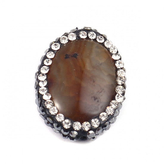 Picture of (Grade A) Agate ( Natural ) Beads Oval Coffee Black & Clear Rhinestone About 21mm x 17mm, Hole: Approx 1.4mm, 1 Piece