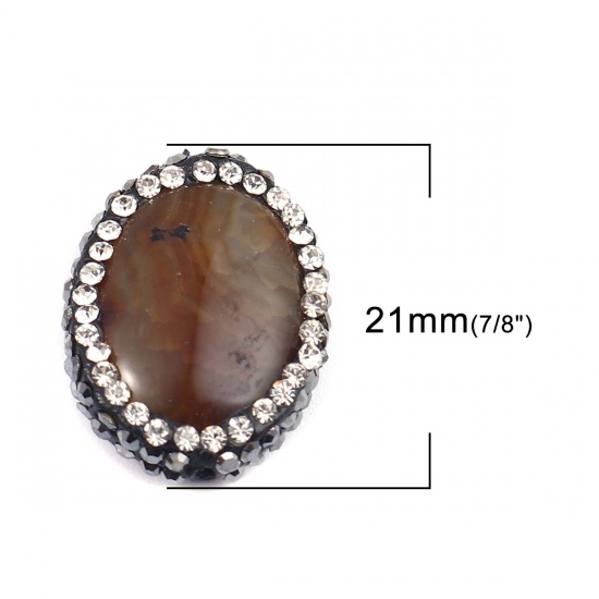 Immagine di (Grado A) Agata ( Naturale ) Perline Ovale Colore del Caffè Nero & Trasparente Strass Come 21mm x 17mm, Foro: Circa 1.4mm, 1 Pz