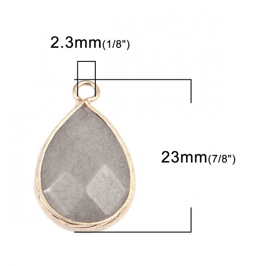 Picture of (Grade B) Stone ( Dyed ) Charms Gold Plated Gray Drop 23mm x 14mm, 1 Piece