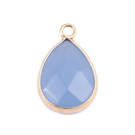 Picture of (Grade B) Stone ( Dyed ) Charms Gold Plated Blue Drop 23mm x 14mm, 1 Piece