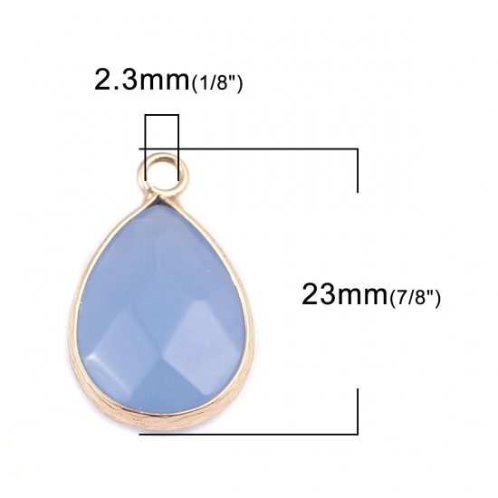Picture of (Grade B) Stone ( Dyed ) Charms Gold Plated Blue Drop 23mm x 14mm, 1 Piece