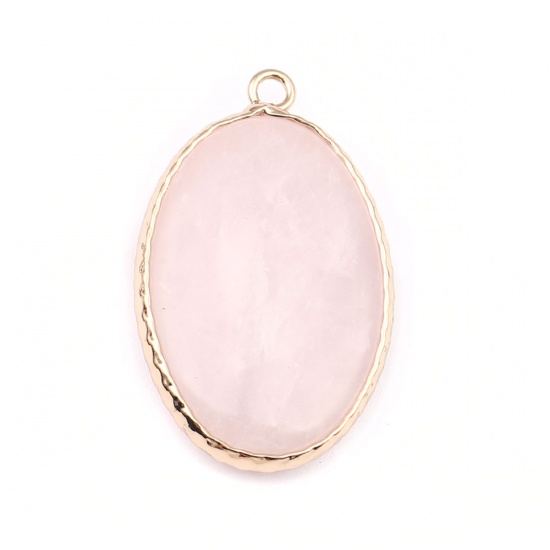 Picture of (Grade A) Crystal ( Natural ) Pendants Gold Plated Pink Oval 3.5cm x 2.2cm, 1 Piece