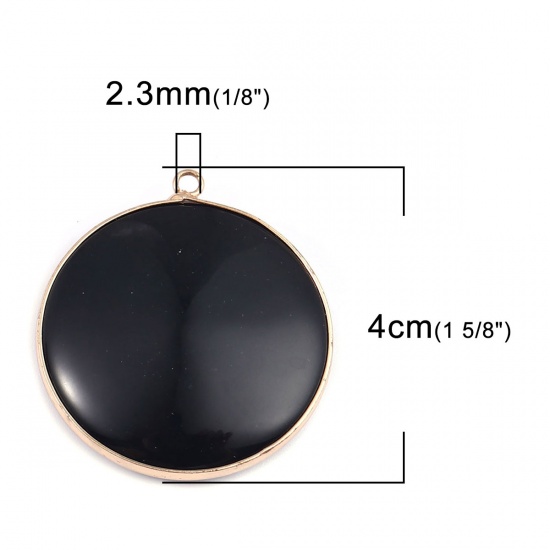 Picture of (Grade A) Agate ( Natural ) Pendants Round Gold Plated Black 4cm x 3.6cm, 1 Piece