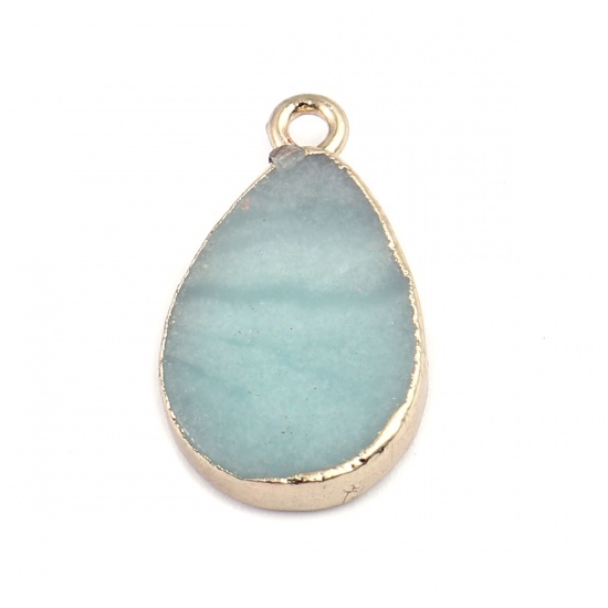 Picture of (Grade A) Amazonite ( Natural ) Charms Gold Plated Light Blue Drop 22mm x 13mm, 1 Piece