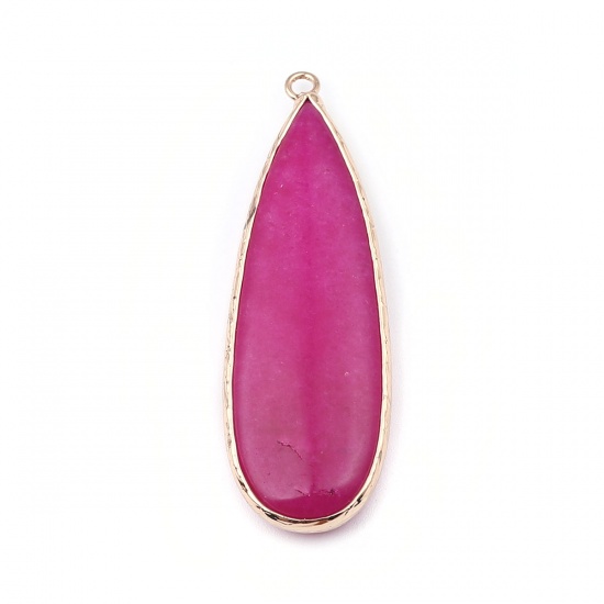 Image de (Classement B) Pendentifs en Pierre Blanche ( Teint ) Goutte d'Eau Doré Fuchsia 5.6cm x 1.9cm, 1 Pièce