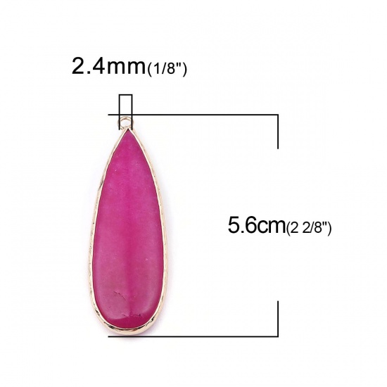 Image de (Classement B) Pendentifs en Pierre Blanche ( Teint ) Goutte d'Eau Doré Fuchsia 5.6cm x 1.9cm, 1 Pièce