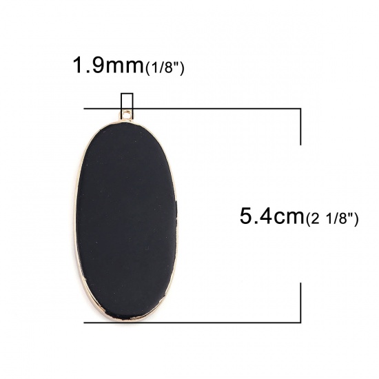 Picture of (Grade A) Agate ( Natural ) Pendants Oval Gold Plated Black 5.4cm x 2.6cm, 1 Piece