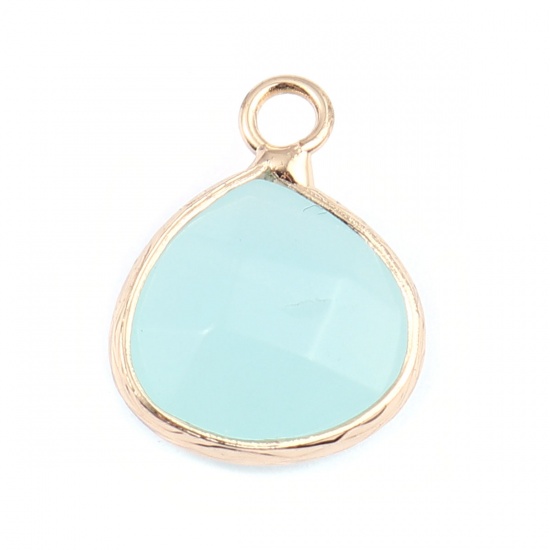 Picture of (Grade B) Stone ( Dyed ) Charms Gold Plated Light Blue Drop 18mm x 14mm, 1 Piece
