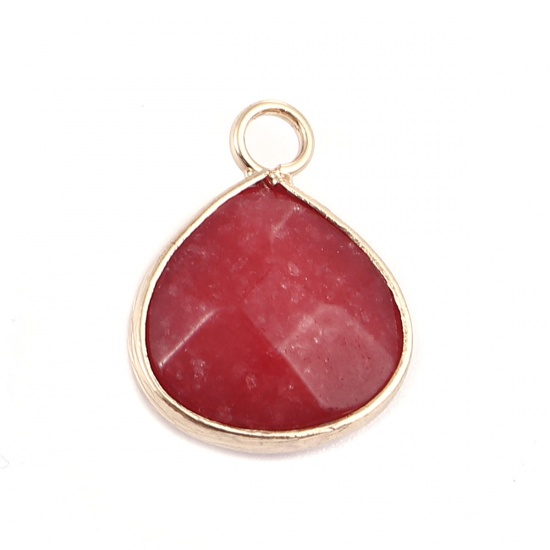 Image de (Classement B) Breloques en Pierre Blanche ( Teint ) Goutte d'Eau Doré Rouge 18mm x 14mm, 1 Pièce