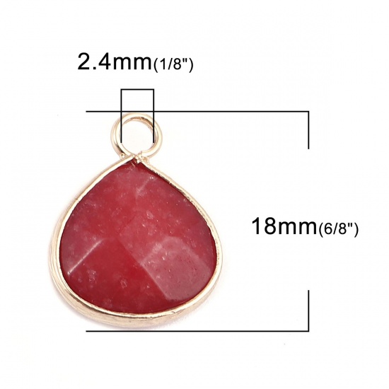 Image de (Classement B) Breloques en Pierre Blanche ( Teint ) Goutte d'Eau Doré Rouge 18mm x 14mm, 1 Pièce