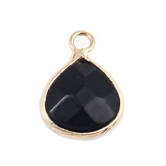 Picture of (Grade B) Stone ( Natural ) Charms Gold Plated Black Drop 18mm x 14mm, 5 PCs