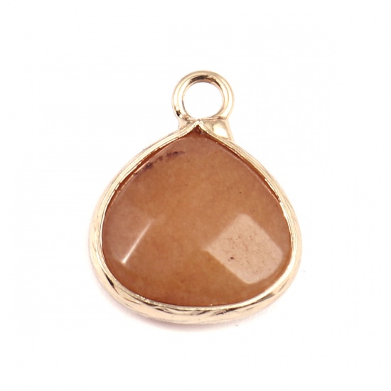 Picture of (Grade B) Stone ( Dyed ) Charms Gold Plated Brown Drop 18mm x 14mm, 1 Piece