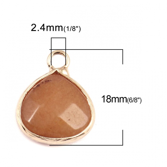 Picture of (Grade B) Stone ( Dyed ) Charms Gold Plated Brown Drop 18mm x 14mm, 5 PCs