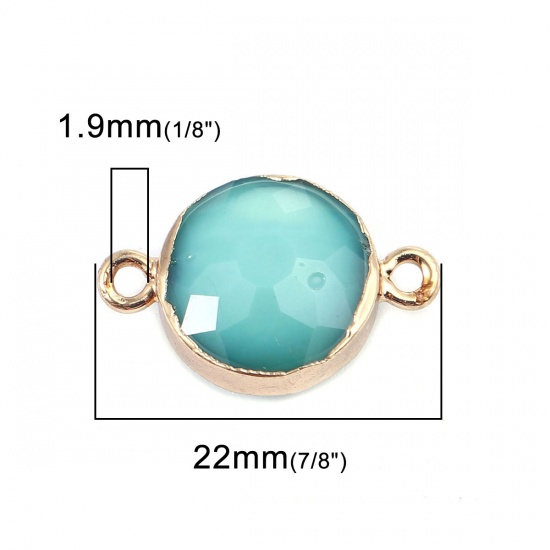 Image de Connecteurs en Verre Naturel Rond Vert Menthe Doré A Facettes 22mm x 14mm, 1 Pièce