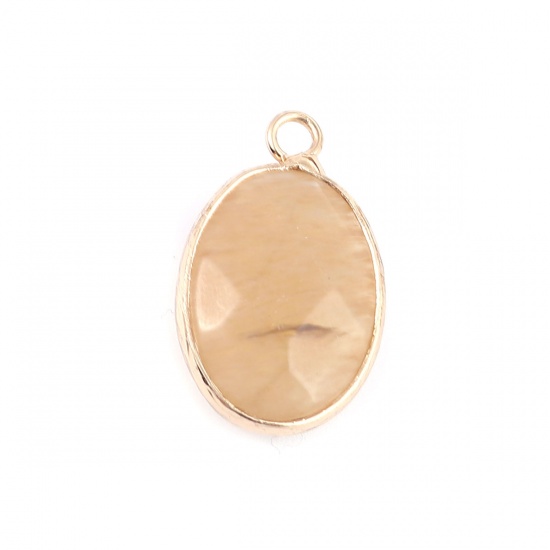 Picture of (Grade A) Agate ( Natural ) Charms Oval Gold Plated Light Beige 24mm x 14mm, 1 Piece