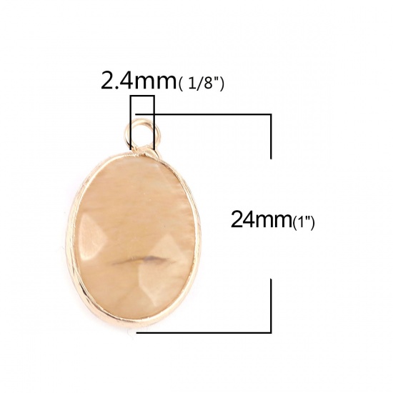 Picture of (Grade A) Agate ( Natural ) Charms Oval Gold Plated Light Beige 24mm x 14mm, 1 Piece