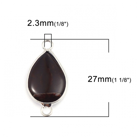 Picture of (Grade A) Agate ( Natural ) Connectors Drop Silver Tone Dark Coffee 27mm x 14mm, 1 Piece