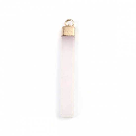 Imagen de (Grado A) Cristal ( Natural ) Colgantes Chapado en Oro Color rosa Rectángulo 4.4cm x 0.6cm, 1 Unidad
