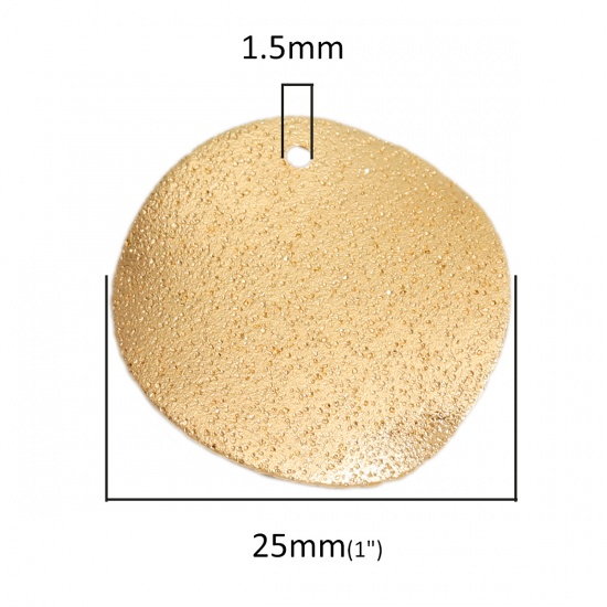 Picture of Brass Charms Gold Plated Round Disc Frosted 25mm Dia., 10 PCs