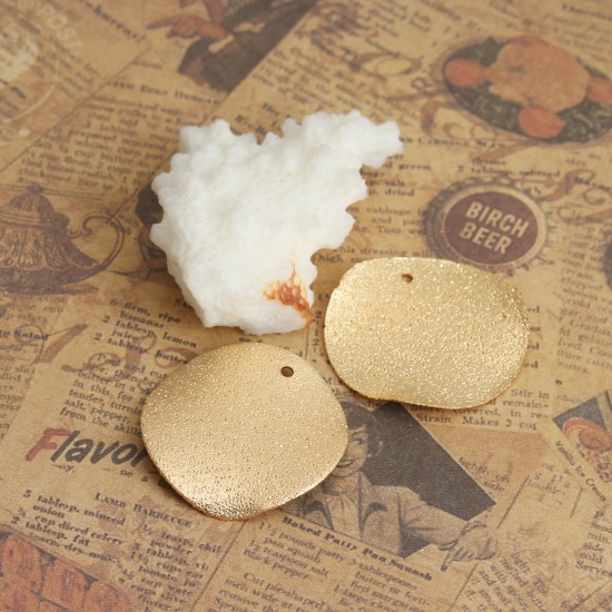 Picture of Brass Charms Gold Plated Round Disc Frosted 25mm Dia., 10 PCs