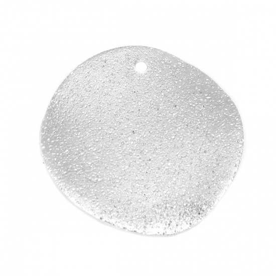 Picture of Brass Charms Silver Tone Round Disc Frosted 25mm Dia., 10 PCs