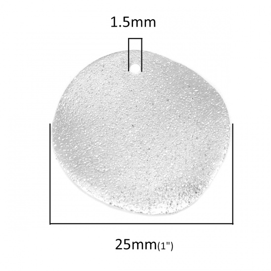 Picture of Brass Charms Silver Tone Round Disc Frosted 25mm Dia., 10 PCs