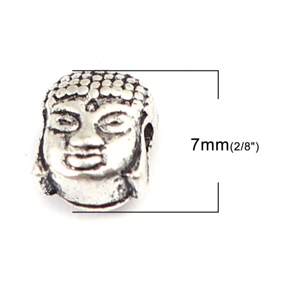 Bild von Zinklegierung Zwischenperlen Spacer Perlen Buddha Antiksilber ca. 7mm x 5mm, Loch:ca. 1.5mm, 50 Stück
