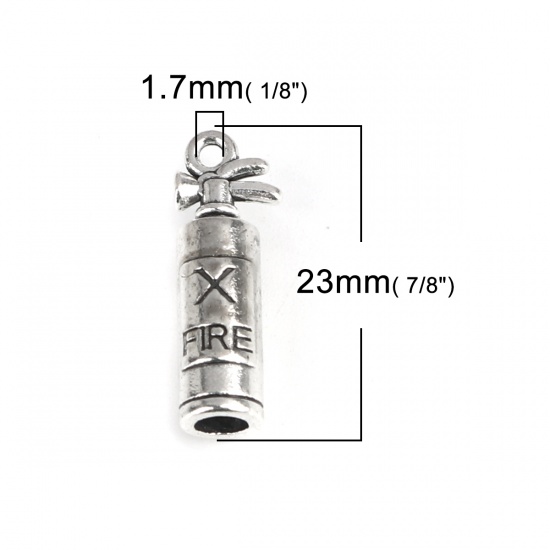 Picture of Zinc Based Alloy Charms Fire Extinguisher Antique Silver Message " FIRE " 23mm x 8mm, 30 PCs
