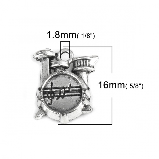 Immagine di Lega di Zinco Musica Charms Strumento musicale Batteria Argento Antico 16mm x 14mm , 30 Pz