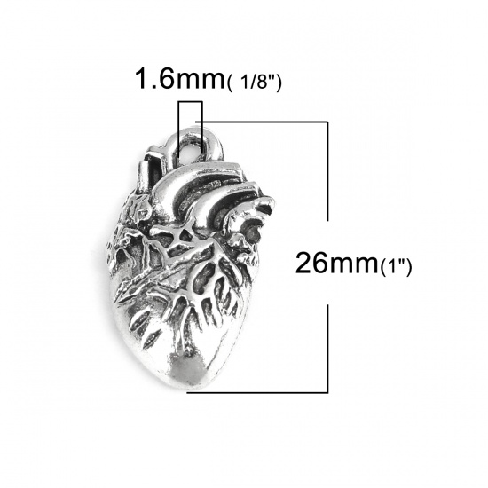 Immagine di Lega di Zinco Charms Cuore Argento Antico 26mm x 15mm , 10 Pz