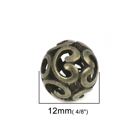 Picture of Zinc Based Alloy Beads Round Antique Bronze Heart Hollow About 12mm x 11mm, Hole: Approx 2.6mm, 10 PCs