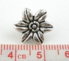 Picture of Zinc Based Alloy Metal Sewing Shank Buttons Flower Antique Silver 2 Holes 14mm( 4/8") x 14mm( 4/8"), 40 PCs