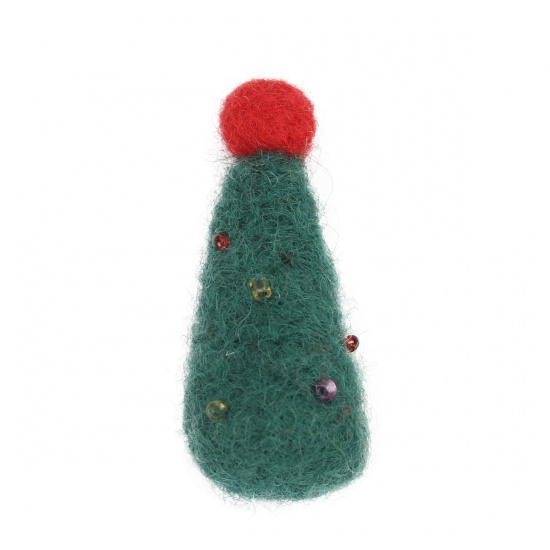 羊毛 DIY クラフト 深緑色 クリスマスツリー 4.5cm x 2.1cm、 2 個 の画像