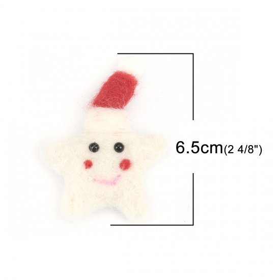 羊毛 DIY クラフト 白 白 星 笑顔柄 6.5cm x 4.5cm、 2 個 の画像